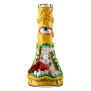 Creepy Yellow Underwater Cyclops Beaker Bong Monster Dab Rig Big Thick Waterpipe W/ Ice Pinch